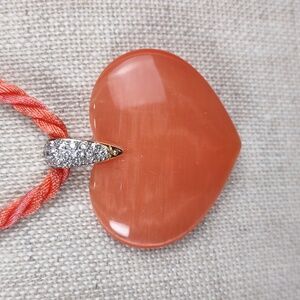 Ross-Simons Peach Cat's Eye Heart w/ Swarovski Crystal Accents On A Cord Necklac